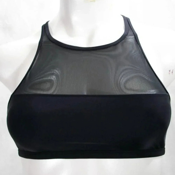 Heat Padded & Sheer Mesh Wire Free Zip Back Sports Bra LARGE Black New with Tags - Picture 1 of 5